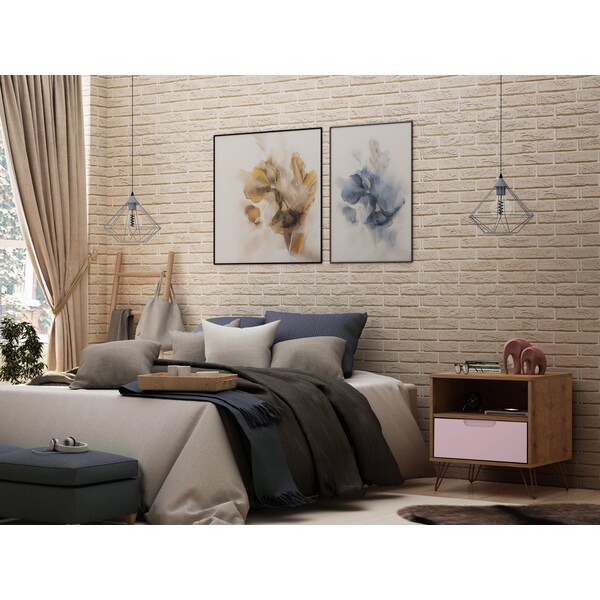 Manhattan Comfort Rockefeller 1.0 Nightstand, Nature and Rose Pink - 101GMC6