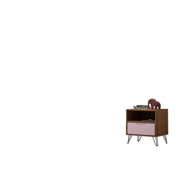 Manhattan Comfort Rockefeller 1.0 Nightstand, Nature and Rose Pink - 101GMC6