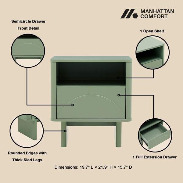 Manhattan Comfort Ella Nightstand in Sage Green - NS005-GR