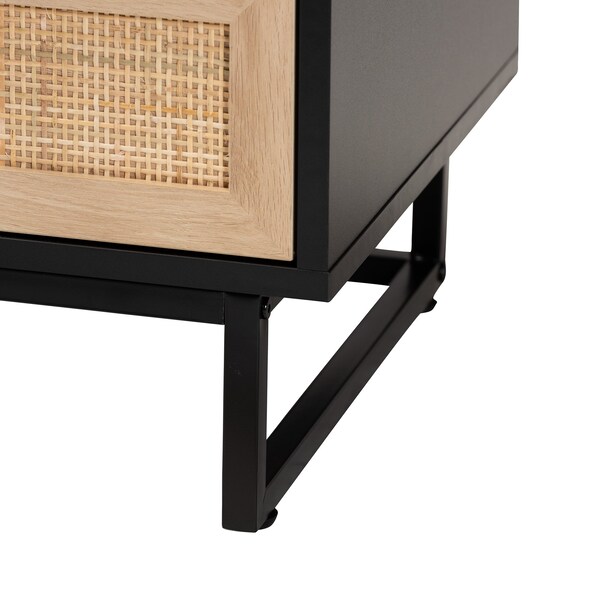 Baxton Studio Declan MidCentury Modern Espresso Brown Finished Wood and Natural Rattan 2Drawer Nightstand - 221-12470-ZORO