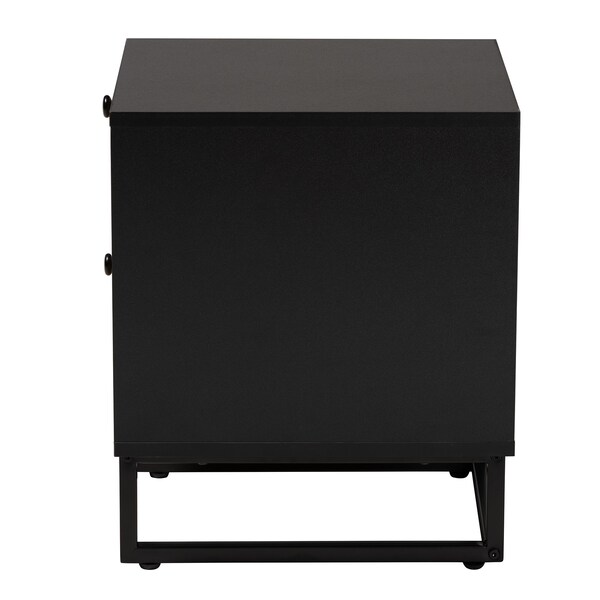 Baxton Studio Declan MidCentury Modern Espresso Brown Finished Wood and Natural Rattan 2Drawer Nightstand - 221-12470-ZORO
