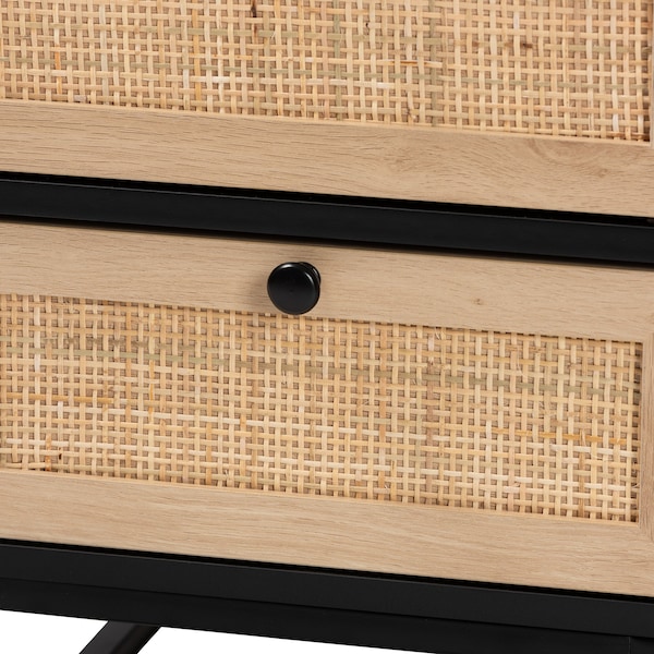 Baxton Studio Declan MidCentury Modern Espresso Brown Finished Wood and Natural Rattan 2Drawer Nightstand - 221-12470-ZORO
