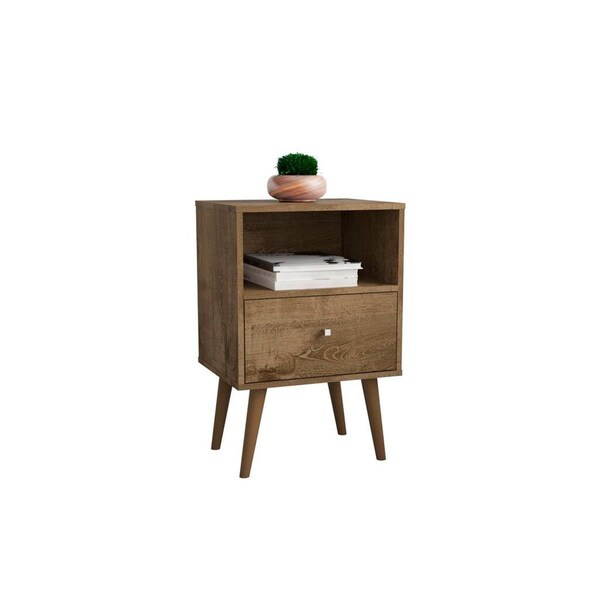 Designed To Furnish Liberty Mid-Century - Modern Nightstand 1.0 with 1 Cubby Space & 1 Drawer, Rustic Brown - DE2616402