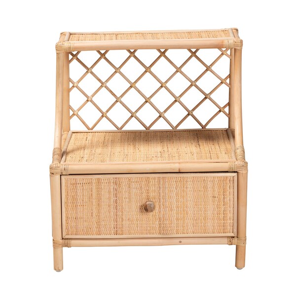 Baxton Studio Lalo Modern Bohemian Natural Brown Rattan 1-Drawer Nightstand - 231-13153-ZORO