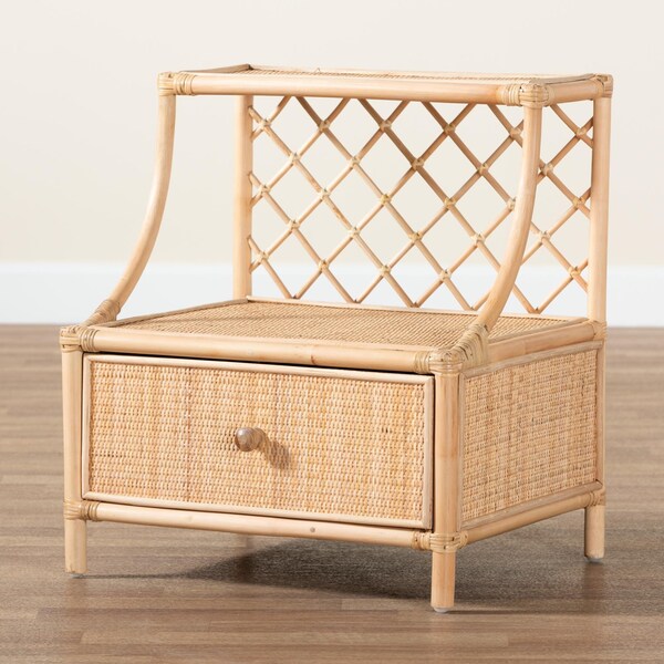 Baxton Studio Lalo Modern Bohemian Natural Brown Rattan 1-Drawer Nightstand - 231-13153-ZORO