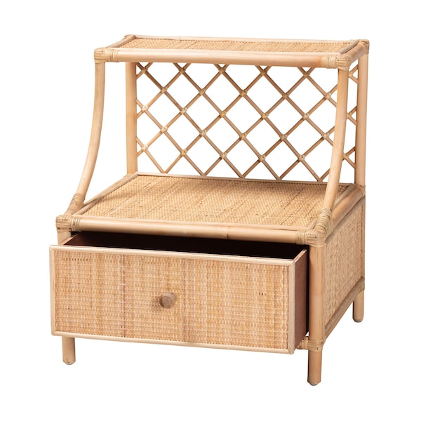 Baxton Studio Lalo Modern Bohemian Natural Brown Rattan 1-Drawer Nightstand - 231-13153-ZORO
