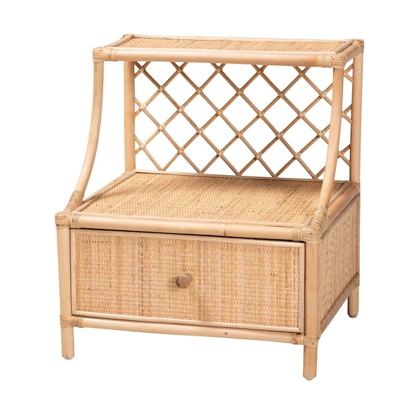 Baxton Studio Lalo Modern Bohemian Natural Brown Rattan 1-Drawer Nightstand - 231-13153-ZORO