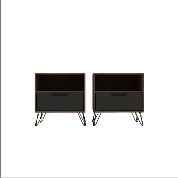 Manhattan Comfort Rockefeller Nightstand 1.0 in Nature and Textured Grey (Set of 2) - 2-101GMC7