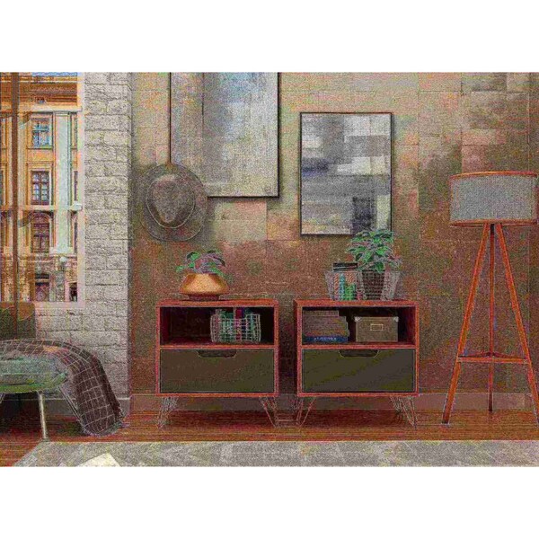 Manhattan Comfort Rockefeller Nightstand 1.0 in Nature and Textured Grey (Set of 2) - 2-101GMC7
