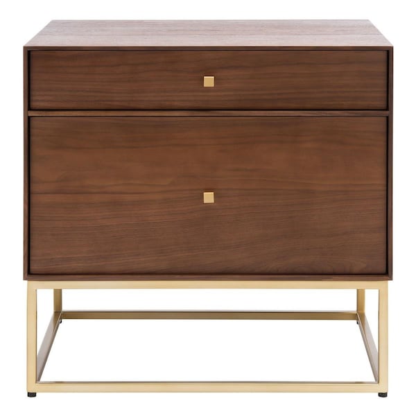 Safavieh Adelyn 2 Drawer Nightstand, Walnut & Gold - SFV7209A