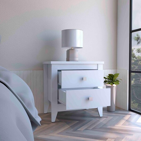 Tuhome Amara Nightstand, Two Shelves, Four Legs, White - MLB7144