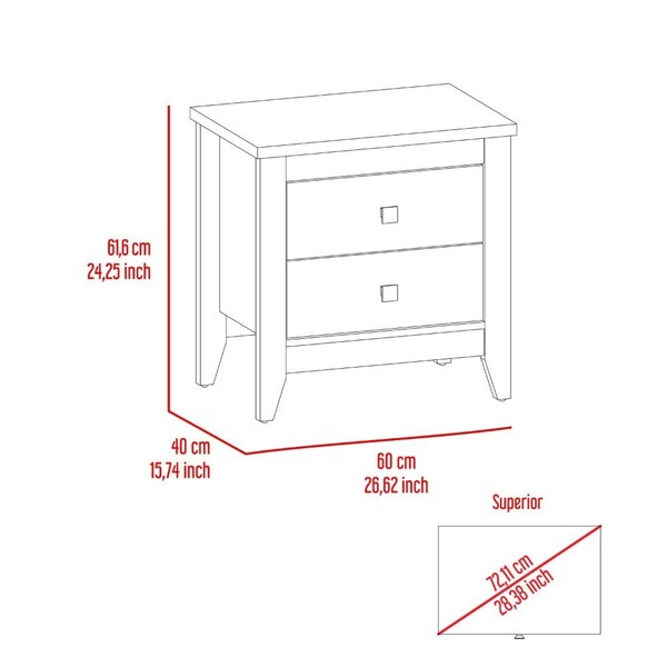 Tuhome Amara Nightstand, Two Shelves, Four Legs, White - MLB7144