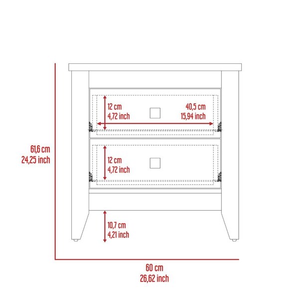 Tuhome Amara Nightstand, Two Shelves, Four Legs, White - MLB7144