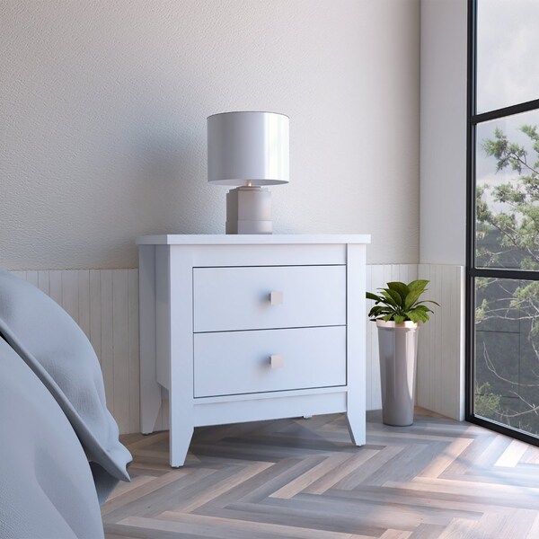 Tuhome Amara Nightstand, Two Shelves, Four Legs, White - MLB7144