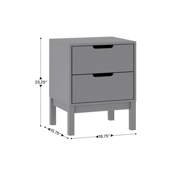 Flash Furniture Dallas Wooden Night Stand, Bedroom Side Table with 2 Storage Drawers for Kids in Gray - MG-9007-1-2NS-GY-GG