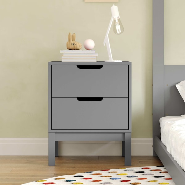 Flash Furniture Dallas Wooden Night Stand, Bedroom Side Table with 2 Storage Drawers for Kids in Gray - MG-9007-1-2NS-GY-GG