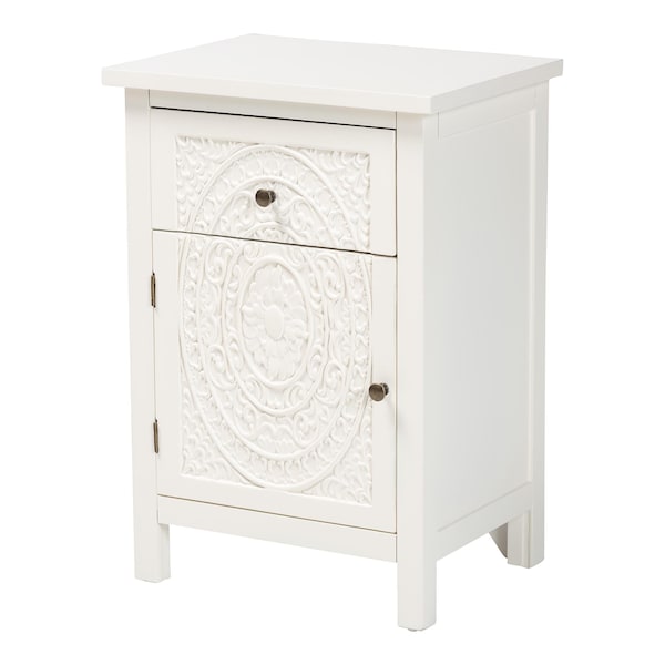 Baxton Studio Lambert Traditional White Finished Wood 1-Drawer Nightstand - 194-11932-ZORO
