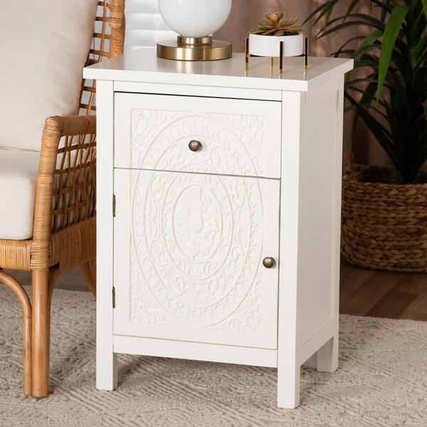 Baxton Studio Lambert Traditional White Finished Wood 1-Drawer Nightstand - 194-11932-ZORO