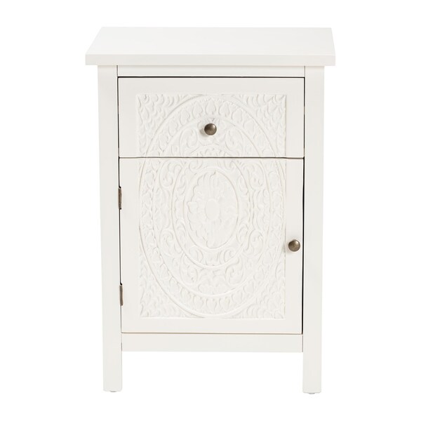 Baxton Studio Lambert Traditional White Finished Wood 1-Drawer Nightstand - 194-11932-ZORO
