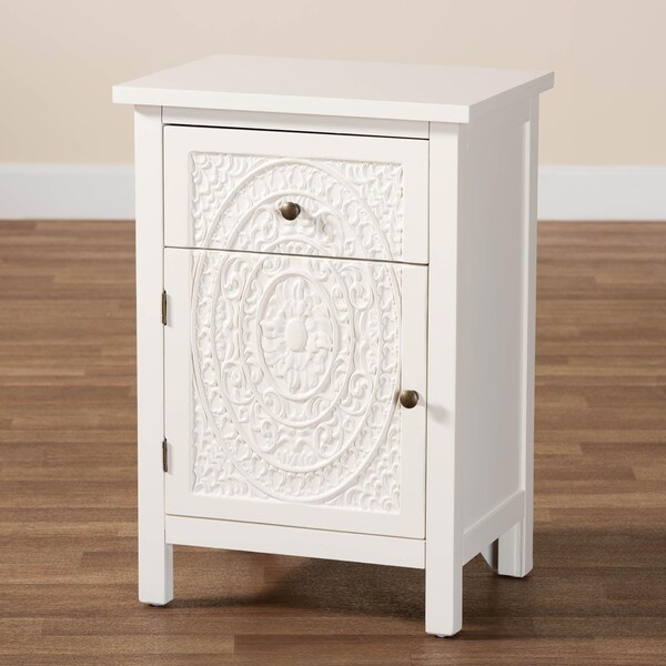 Baxton Studio Lambert Traditional White Finished Wood 1-Drawer Nightstand - 194-11932-ZORO