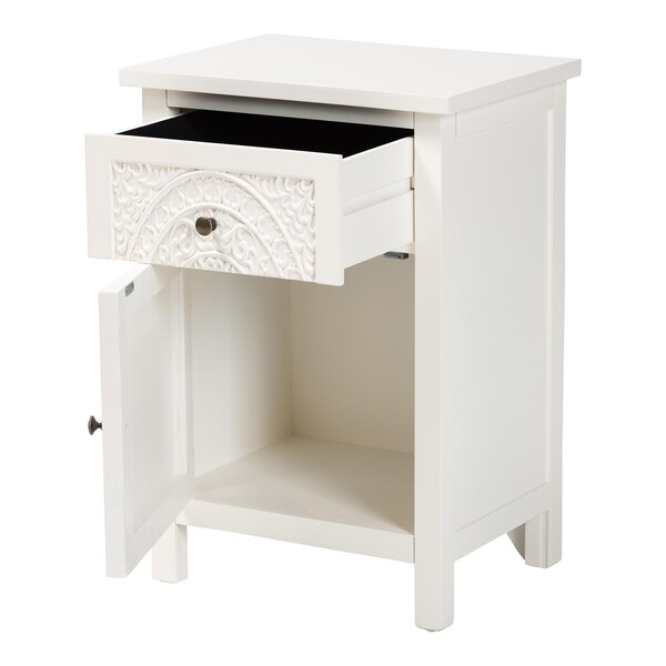 Baxton Studio Lambert Traditional White Finished Wood 1-Drawer Nightstand - 194-11932-ZORO