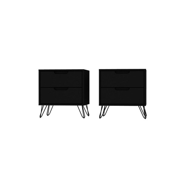 Designed To Furnish Rockefeller 2-Drawer Black Nightstand, 21.65 x 20.08 x 17.62 in., 2PK - DE2616469