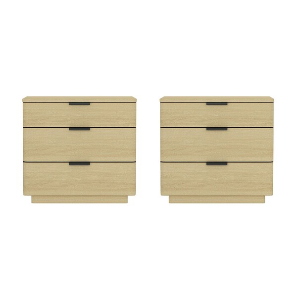 Manhattan Comfort Payton Nightstand in Natural Oak and Black - Set of 2 - 2-NS009-NO