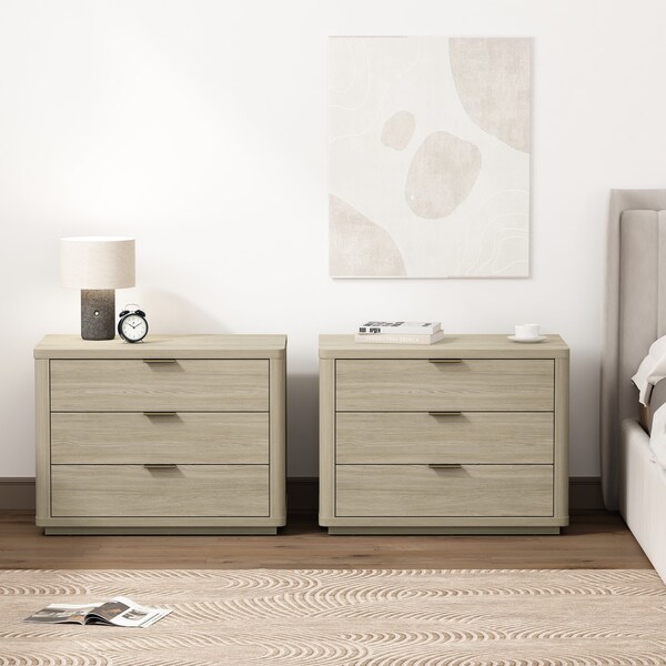 Manhattan Comfort Evelyn 32in Nightstand 4.0 in Natural - Set of 2 - 2-NS014-NA