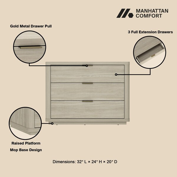 Manhattan Comfort Evelyn 32in Nightstand 4.0 in Natural - Set of 2 - 2-NS014-NA