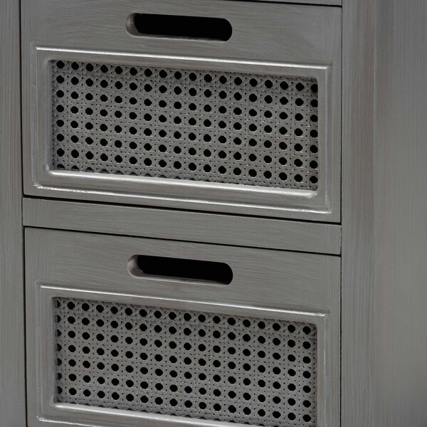 Baxton Studio Sheldon Modern and Contemporary Vintage Grey Finished Wood and Synthetic Rattan 3-Drawer Nightstand - 190-11951-ZORO