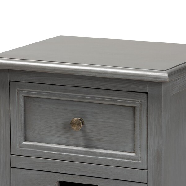 Baxton Studio Sheldon Modern and Contemporary Vintage Grey Finished Wood and Synthetic Rattan 3-Drawer Nightstand - 190-11951-ZORO