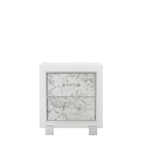 Homeroots Modern Nightstand with 2 Faux Marble Detailed Front Drawer, White - 384041