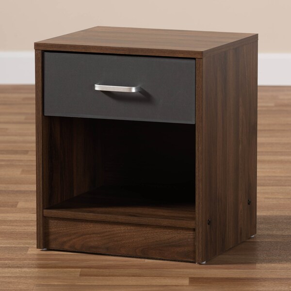 Baxton Studio Hansel Modern 1-Drawer Dark Brown and Dark Grey Finished Nightstand - 147-8258