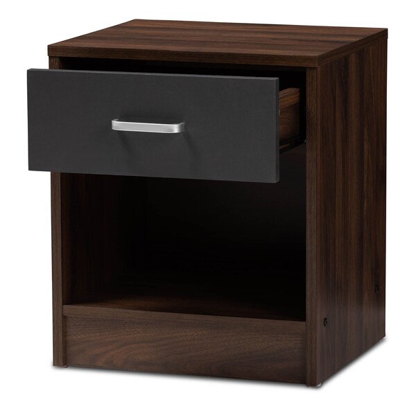 Baxton Studio Hansel Modern 1-Drawer Dark Brown and Dark Grey Finished Nightstand - 147-8258