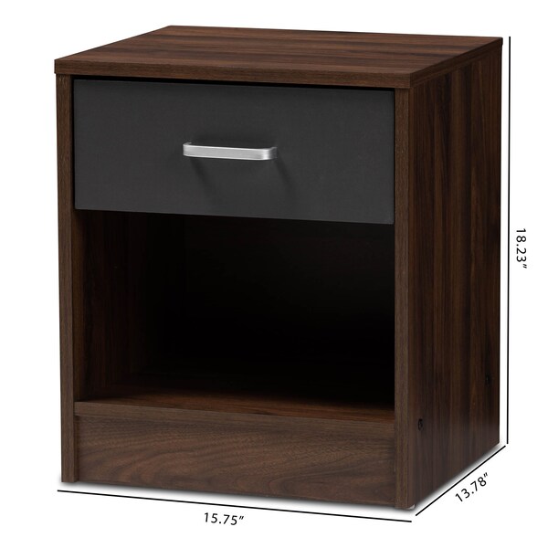 Baxton Studio Hansel Modern 1-Drawer Dark Brown and Dark Grey Finished Nightstand - 147-8258