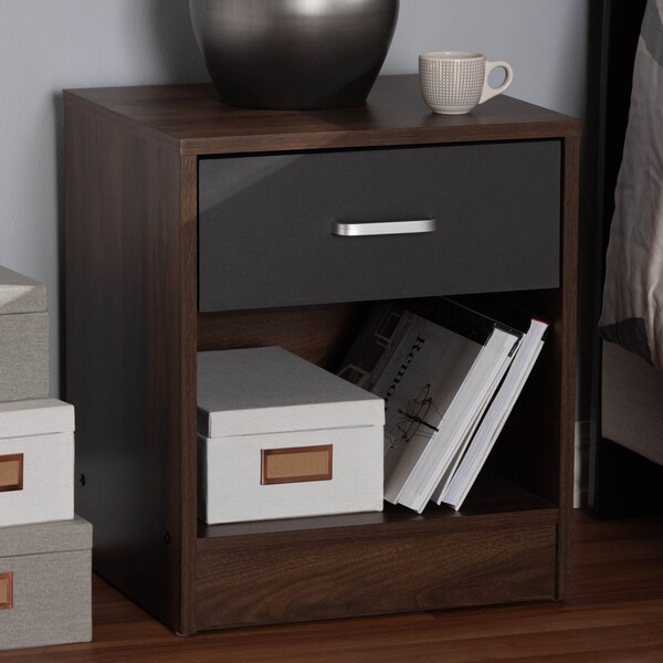 Baxton Studio Hansel Modern 1-Drawer Dark Brown and Dark Grey Finished Nightstand - 147-8258