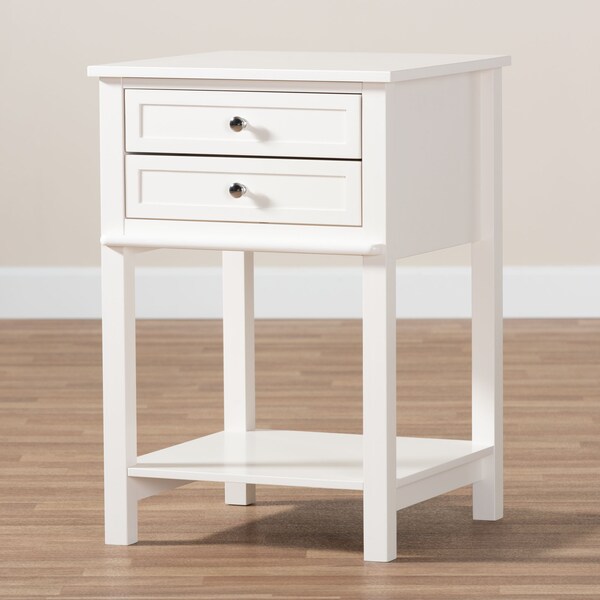 Baxton Studio Willow Transitional White Finished 2-Drawer Wood Nightstand - 163-9034
