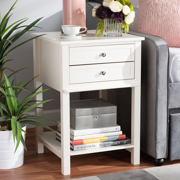 Baxton Studio Willow Transitional White Finished 2-Drawer Wood Nightstand - 163-9034