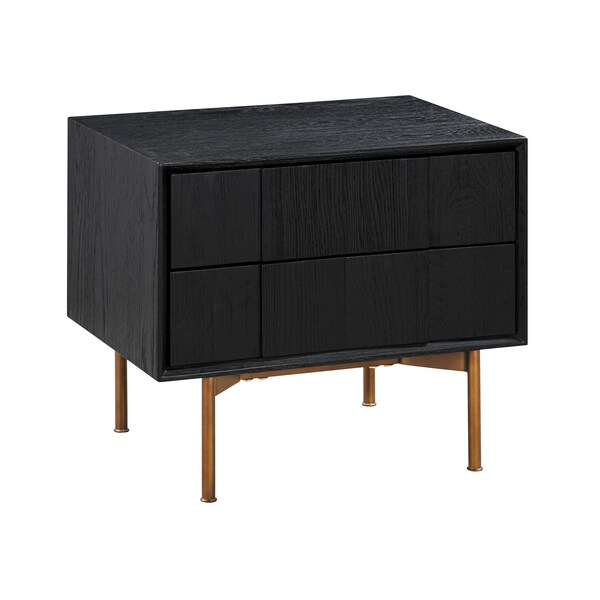 Armen Living Carnaby 2 Drawer Nightstand in Black Brushed Oak and Bronze - LCCFLABL