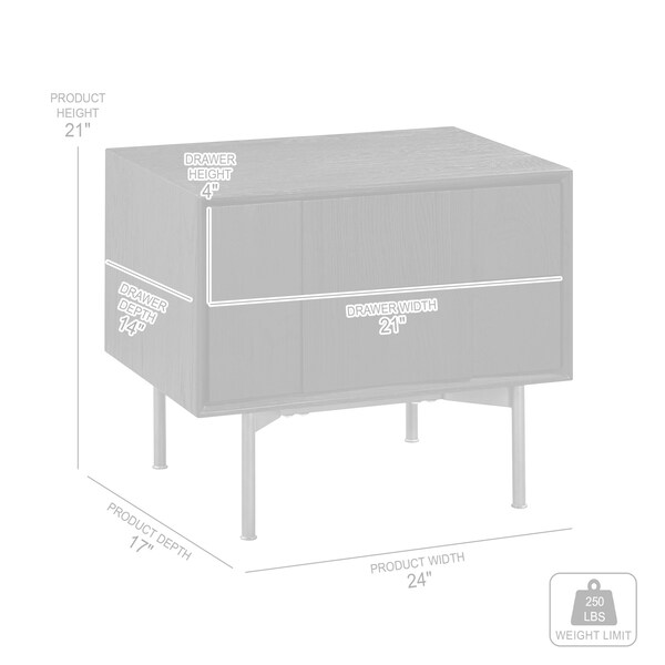 Armen Living Carnaby 2 Drawer Nightstand in Black Brushed Oak and Bronze - LCCFLABL