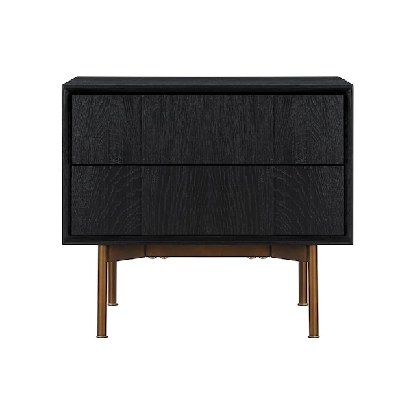 Armen Living Carnaby 2 Drawer Nightstand in Black Brushed Oak and Bronze - LCCFLABL