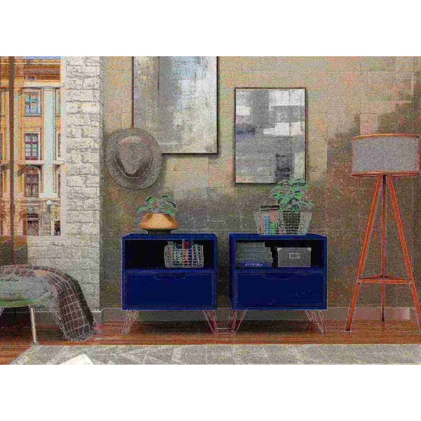 Manhattan Comfort Rockefeller Nightstand 1.0 in Tatiana Midnight Blue (Set of 2) - 2-101GMC4