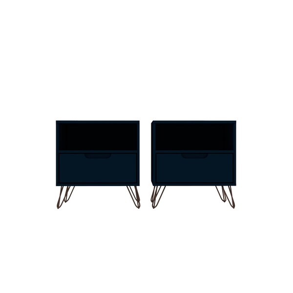Manhattan Comfort Rockefeller Nightstand 1.0 in Tatiana Midnight Blue (Set of 2) - 2-101GMC4