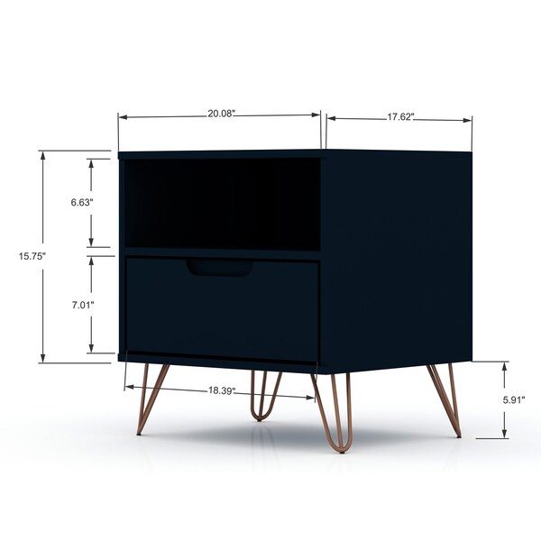 Manhattan Comfort Rockefeller Nightstand 1.0 in Tatiana Midnight Blue (Set of 2) - 2-101GMC4