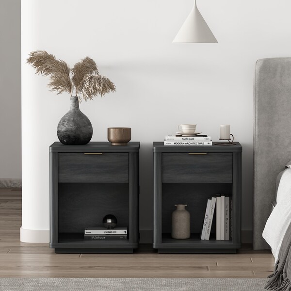 Manhattan Comfort Evelyn Nightstand in Charcoal Grey - Set of 2 - 2-NS011-CH