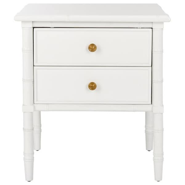 Safavieh 25 In. Mina Modern Coastal 2 Drawer Bamboo Night Stand, White - NST3501B