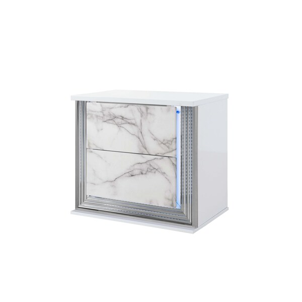 Global Furniture Usa Modern  High Gloss Ylime White Marble Nightstand With Led - 2504