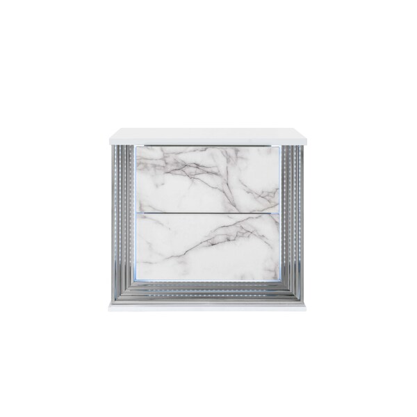 Global Furniture Usa Modern  High Gloss Ylime White Marble Nightstand With Led - 2504