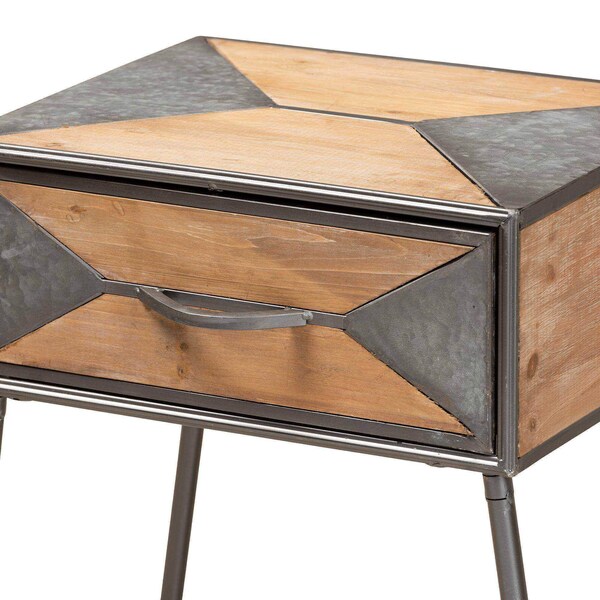 Baxton Studio Laurel Rustic Antique Grey Metal and Whitewashed Oak Brown Finished Wood 1-Drawer Nightstand - 182-11738-ZORO
