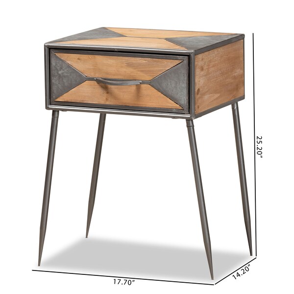 Baxton Studio Laurel Rustic Antique Grey Metal and Whitewashed Oak Brown Finished Wood 1-Drawer Nightstand - 182-11738-ZORO